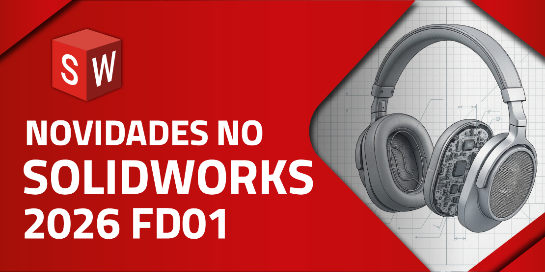 Interface de modelação do SOLIDWORKS 2026 a utilizar ferramentas de IA para gerar desenhos e analisar erros estruturais.